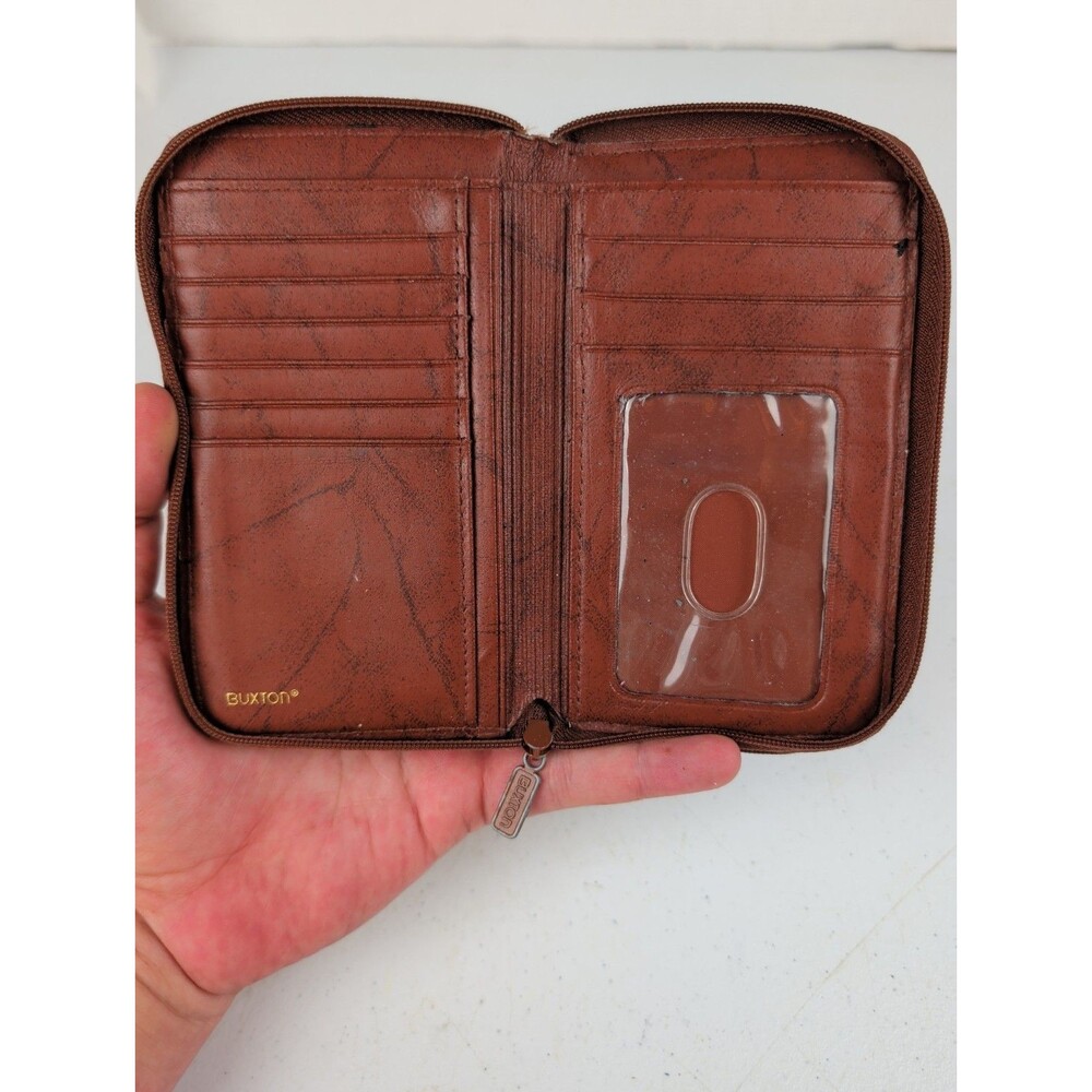 Buxton Card Wallet Double Zipper Coin Purse Brown Leather - Picture 6 of 10